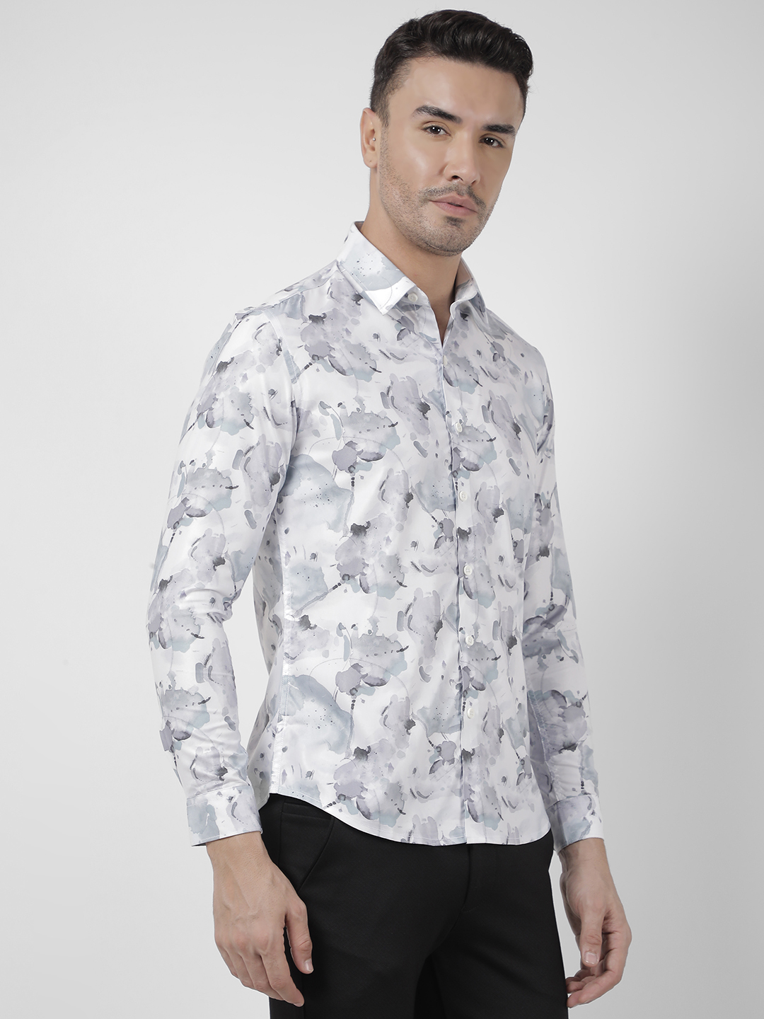 Numero Uno Men Abstract Grey Shirt